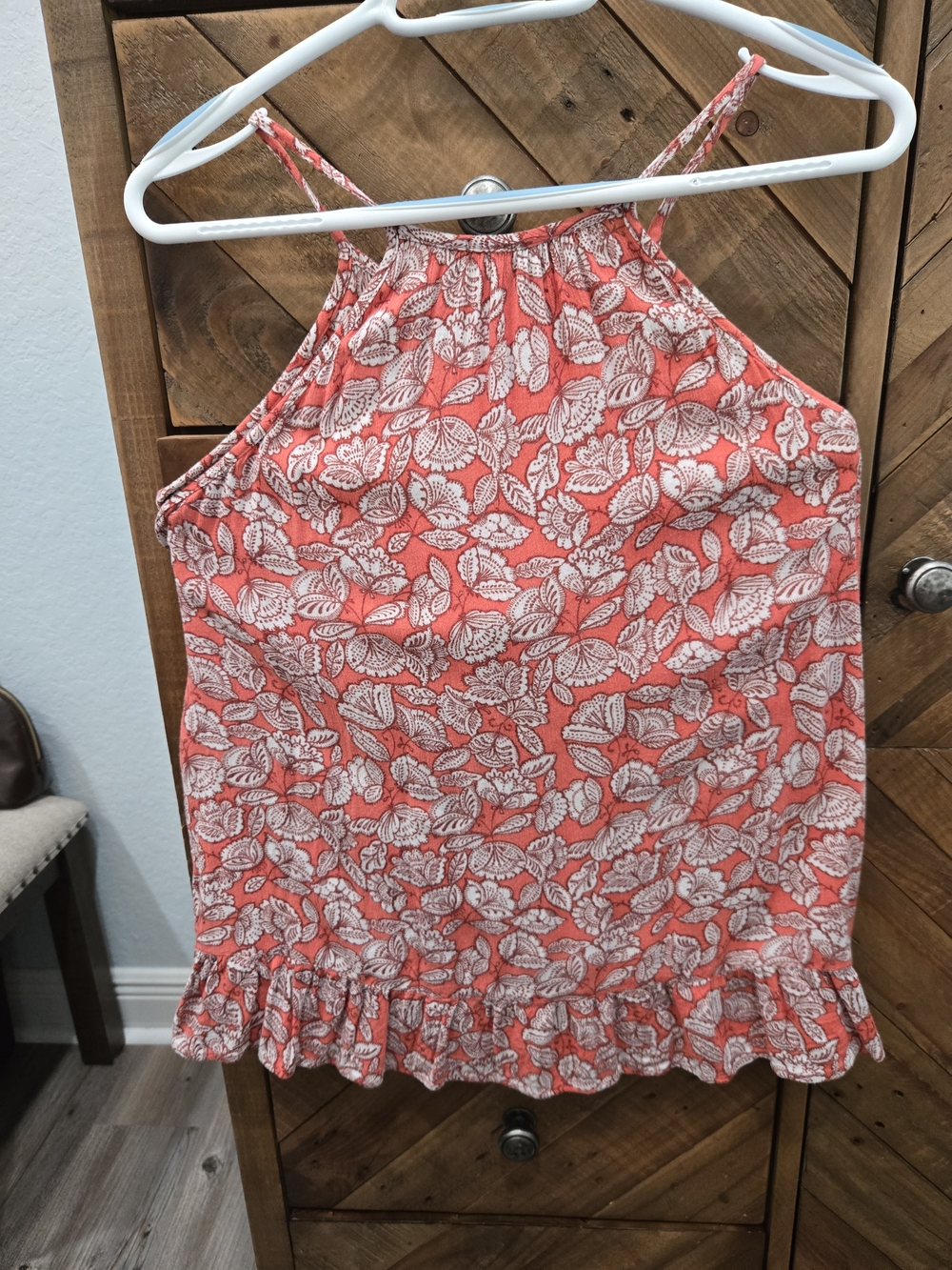 Maurices Coral and Pink Flora Rufflel Halter Camisole